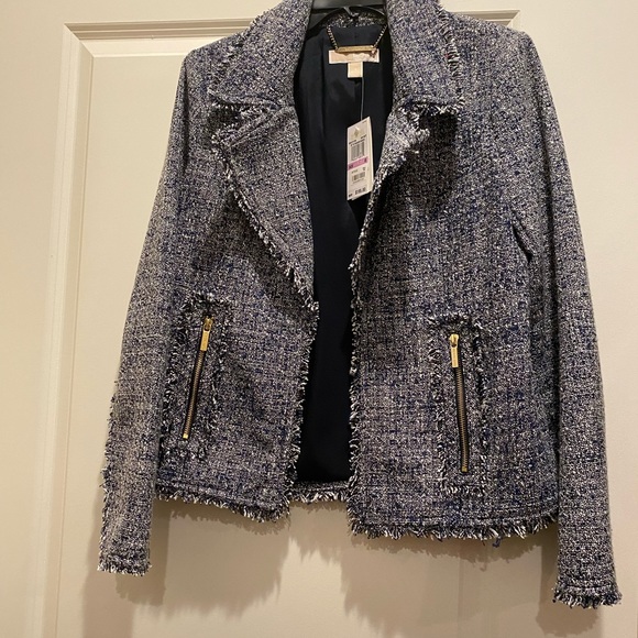 MICHAEL KORS NWT MOTORCYCLE JACKET Size-6 NAVY - Picture 3 of 6